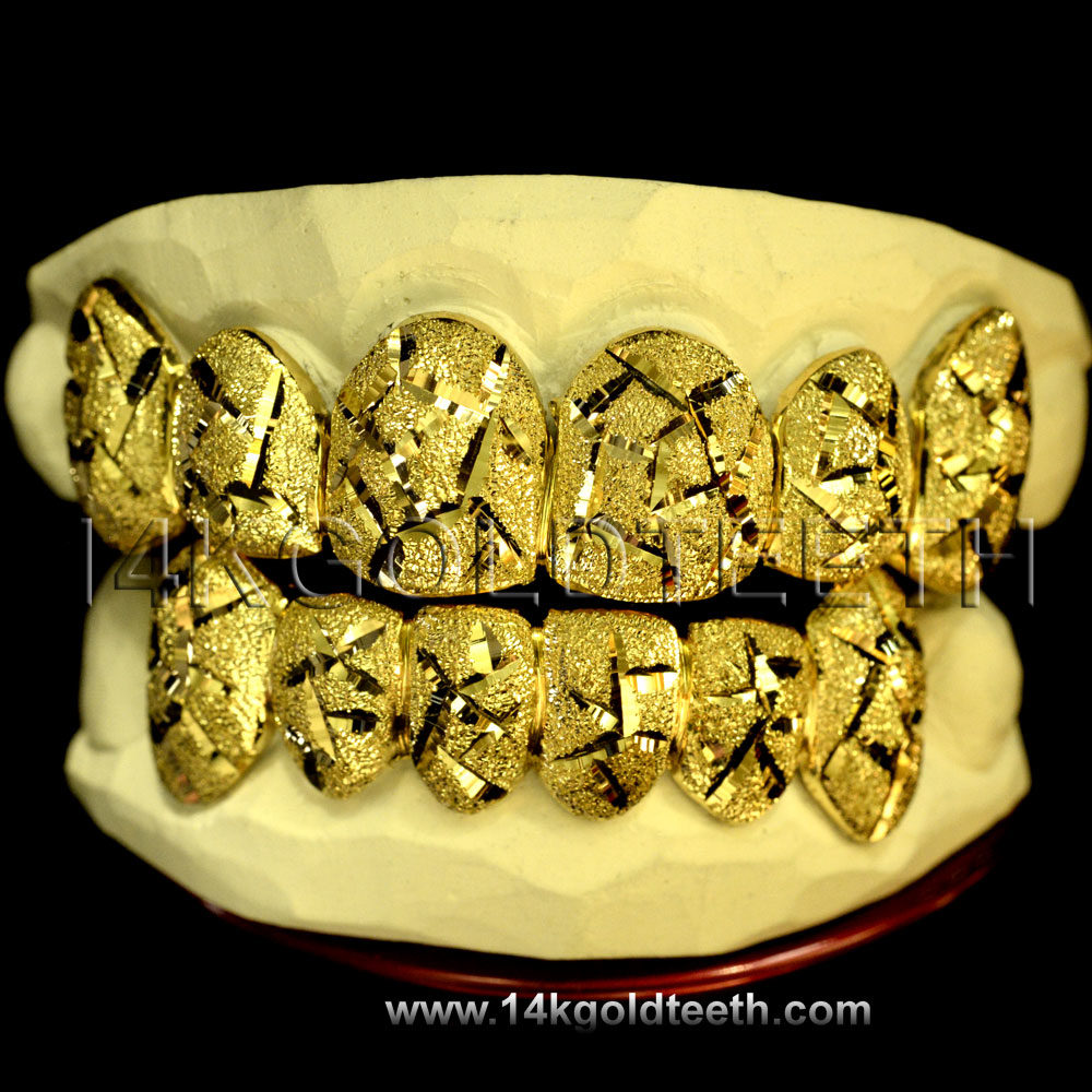 Silver Diamond Dust and Cut Grillz with 18k Yellow Gold Plated - SP 109