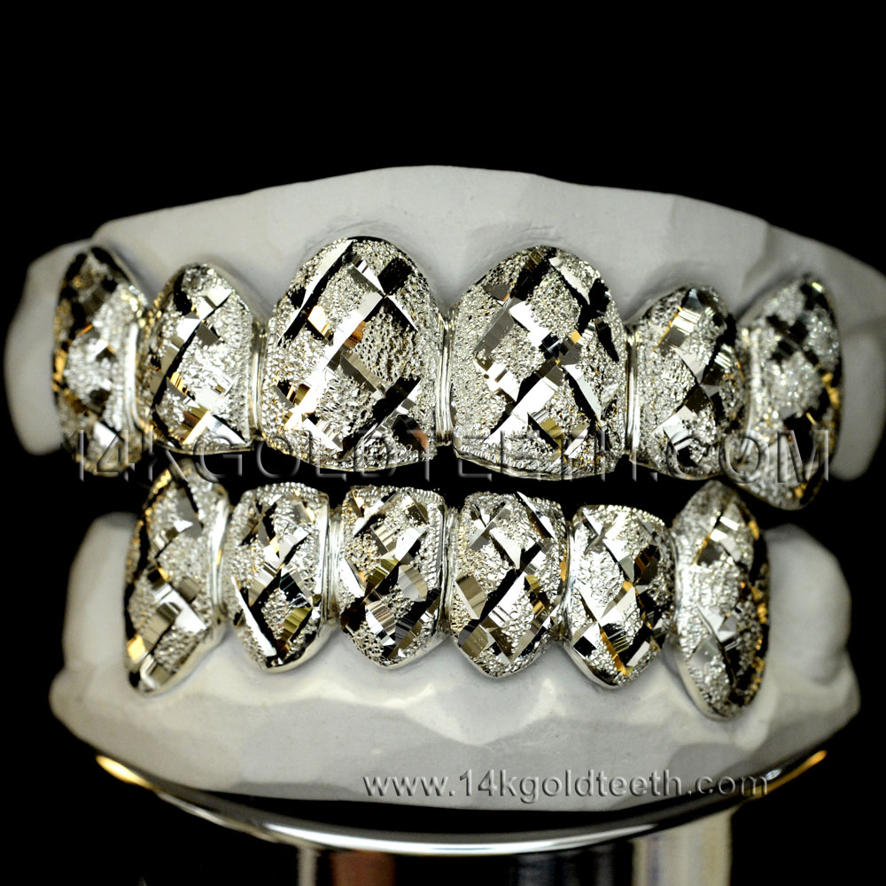 Top & Bottom White Gold Teeth Grillz - TBW 30223