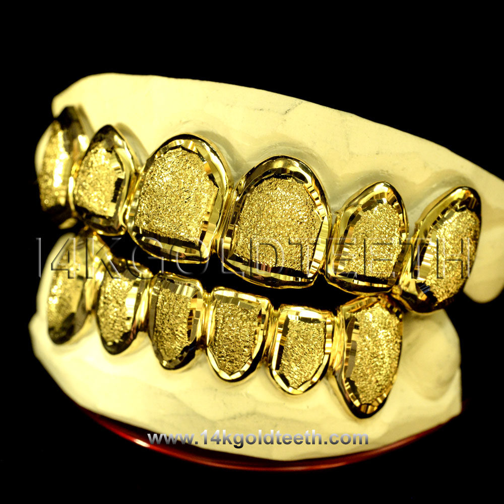 Silver Diamond Dust Grillz with 18k Yellow Gold Plated - SP 113