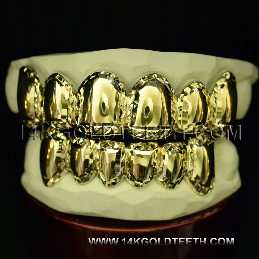 Silver Diamond Cut Grillz with 18k Yellow Gold Plated - SP 105
