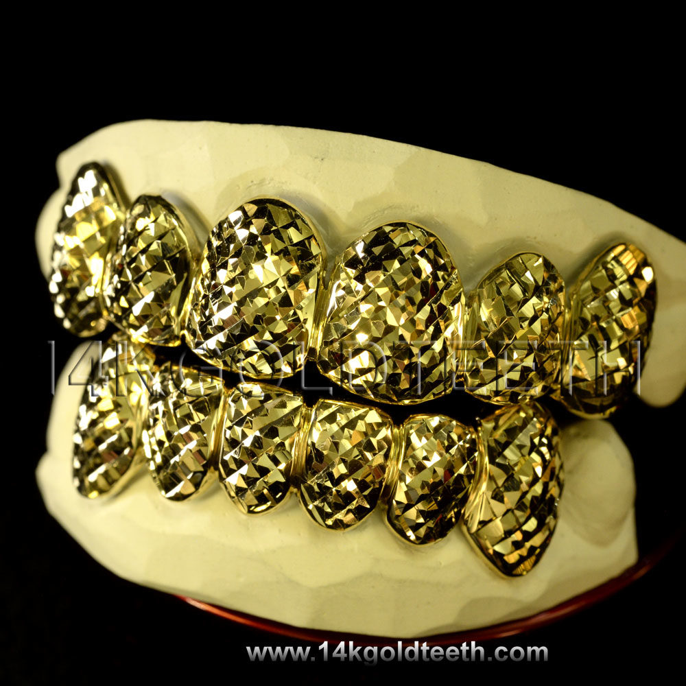 Silver Diamond Cut Grillz with 18k Yellow Gold Plated - SP 115