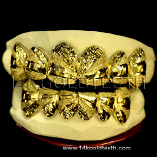 Silver Diamond Dust and Cut Grillz with 18k Yellow Gold Plated - SP 112