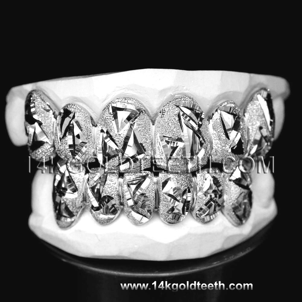 Top & Bottom White Gold Teeth Grillz - TBW 30225