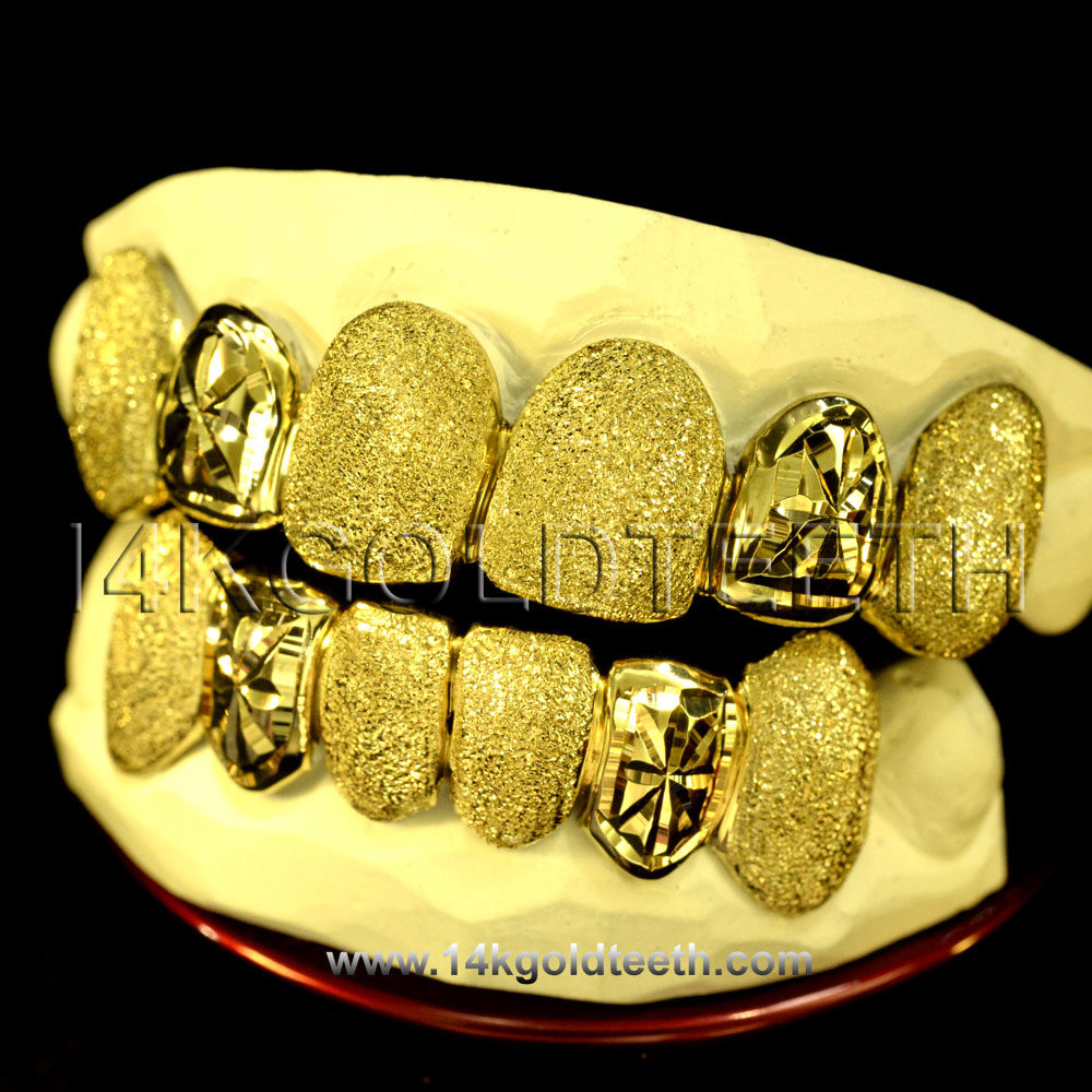 Silver Diamond Dust and Cut Grillz with 18k Yellow Gold Plated - SP 108