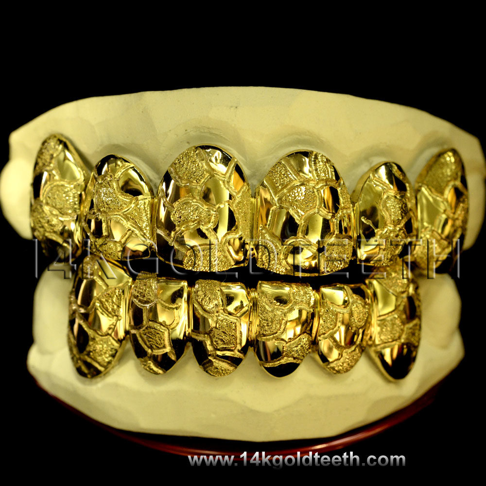 Silver Nugget Dust Grillz with 18k Yellow Gold Plated - SP 111