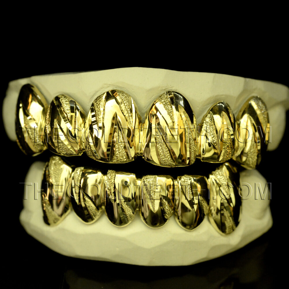 Silver Diamond Dust Grillz with 18k Yellow Gold Plated - SP 207