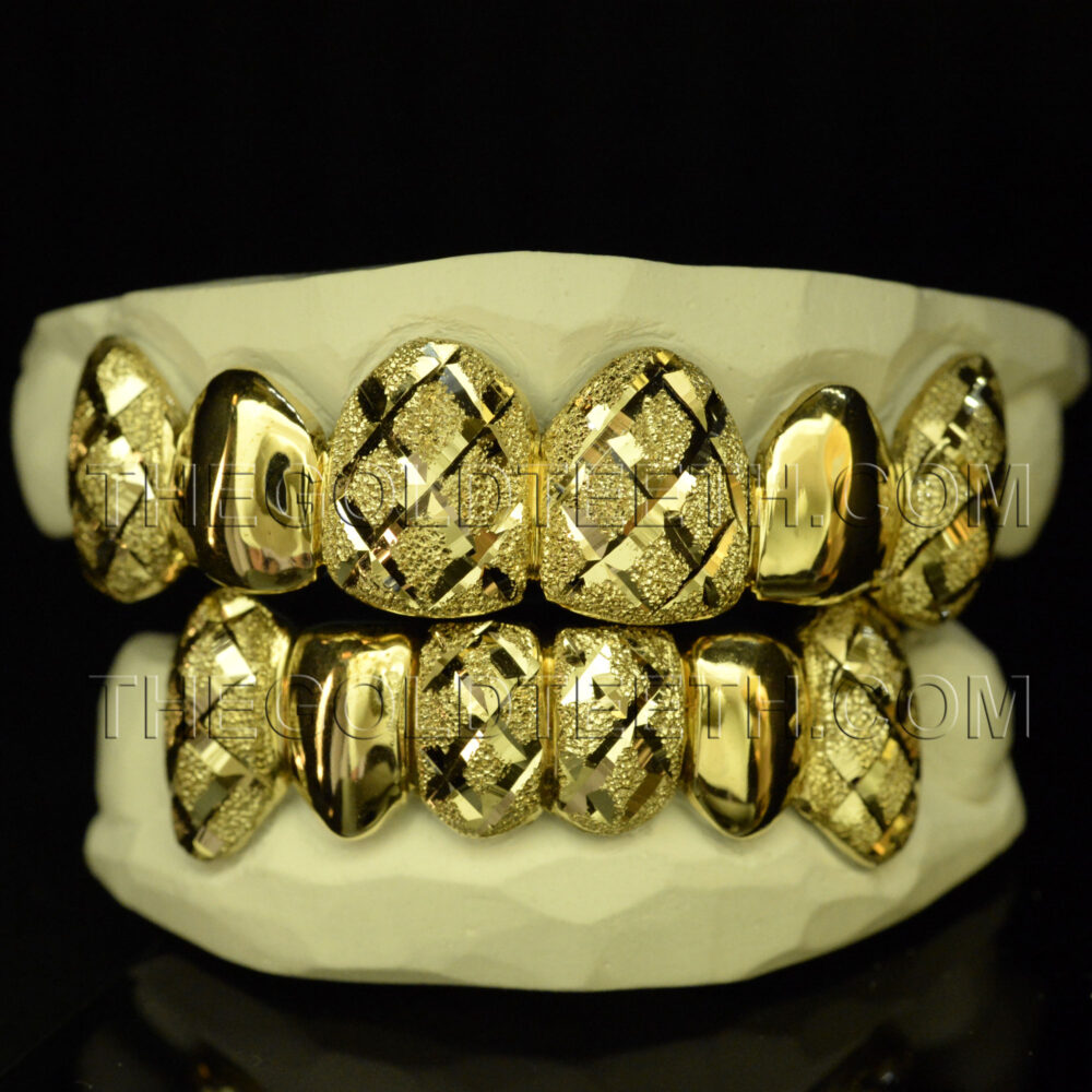 Silver Diamond Dust Grillz with 18k Yellow Gold Plated - SP 209