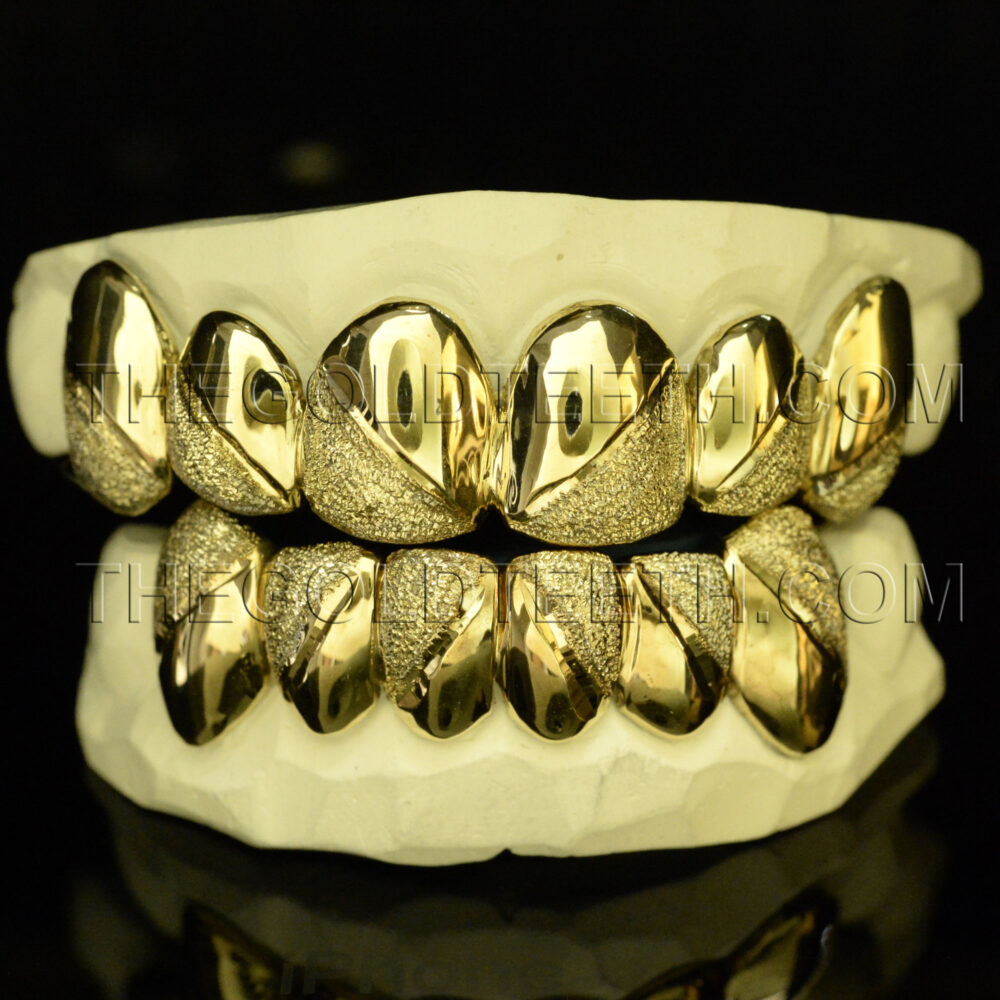Silver Diamond Dust Grillz with 18k Yellow Gold Plated - SP 214