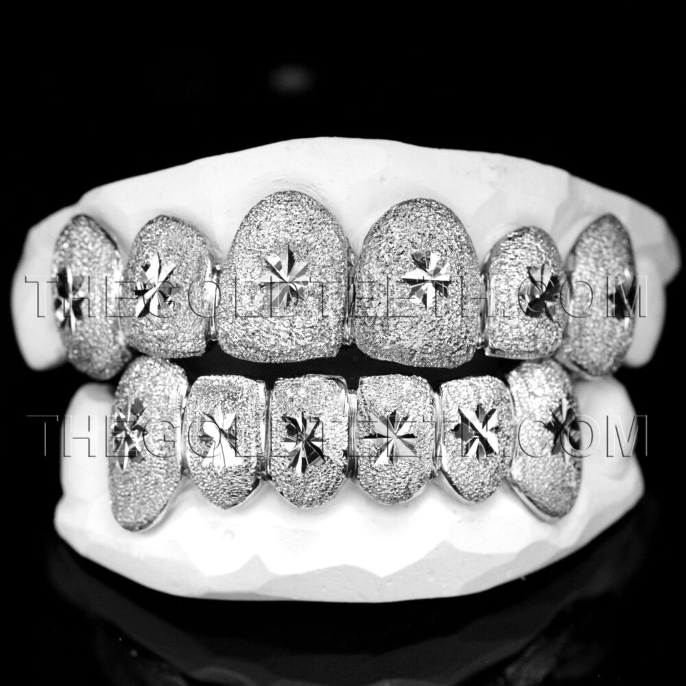 Sterling Silver Diamond Dust and Cut Grillz - SS 306