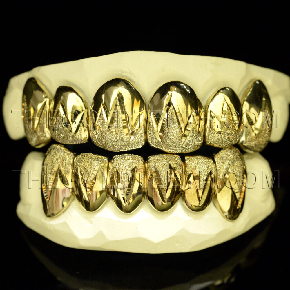 Silver Diamond Dust Grillz with 18k Yellow Gold Plated - SP 215