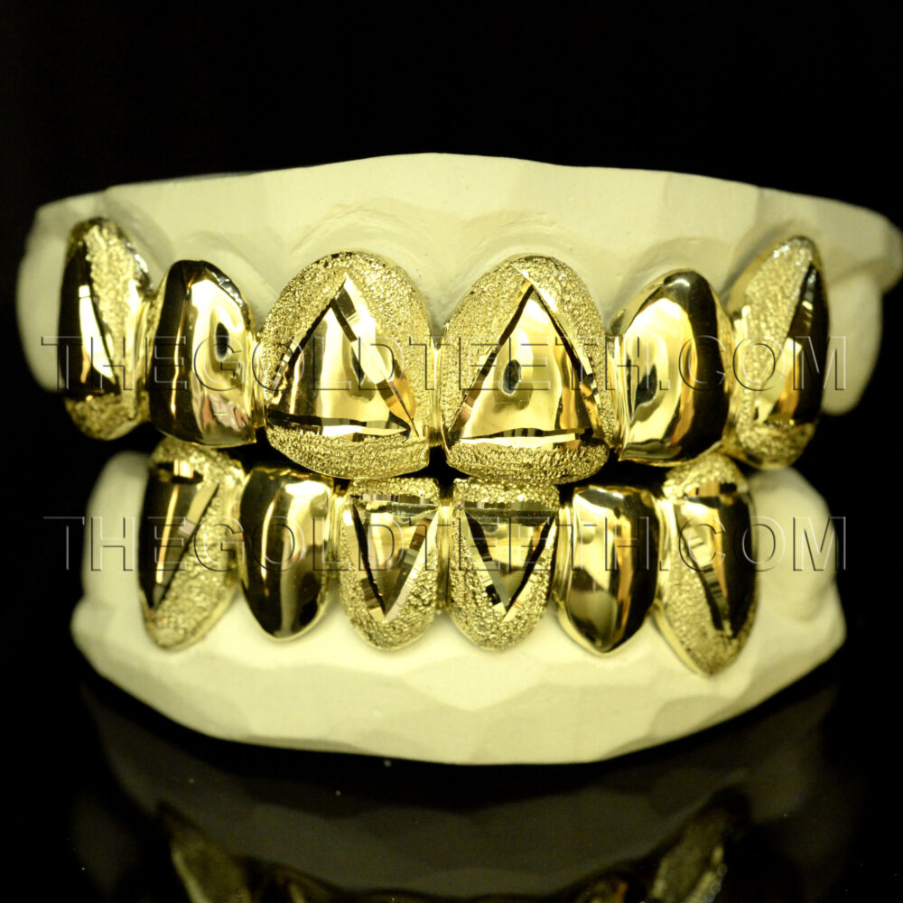 Silver Diamond Dust Grillz with 18k Yellow Gold Plated - SP 201