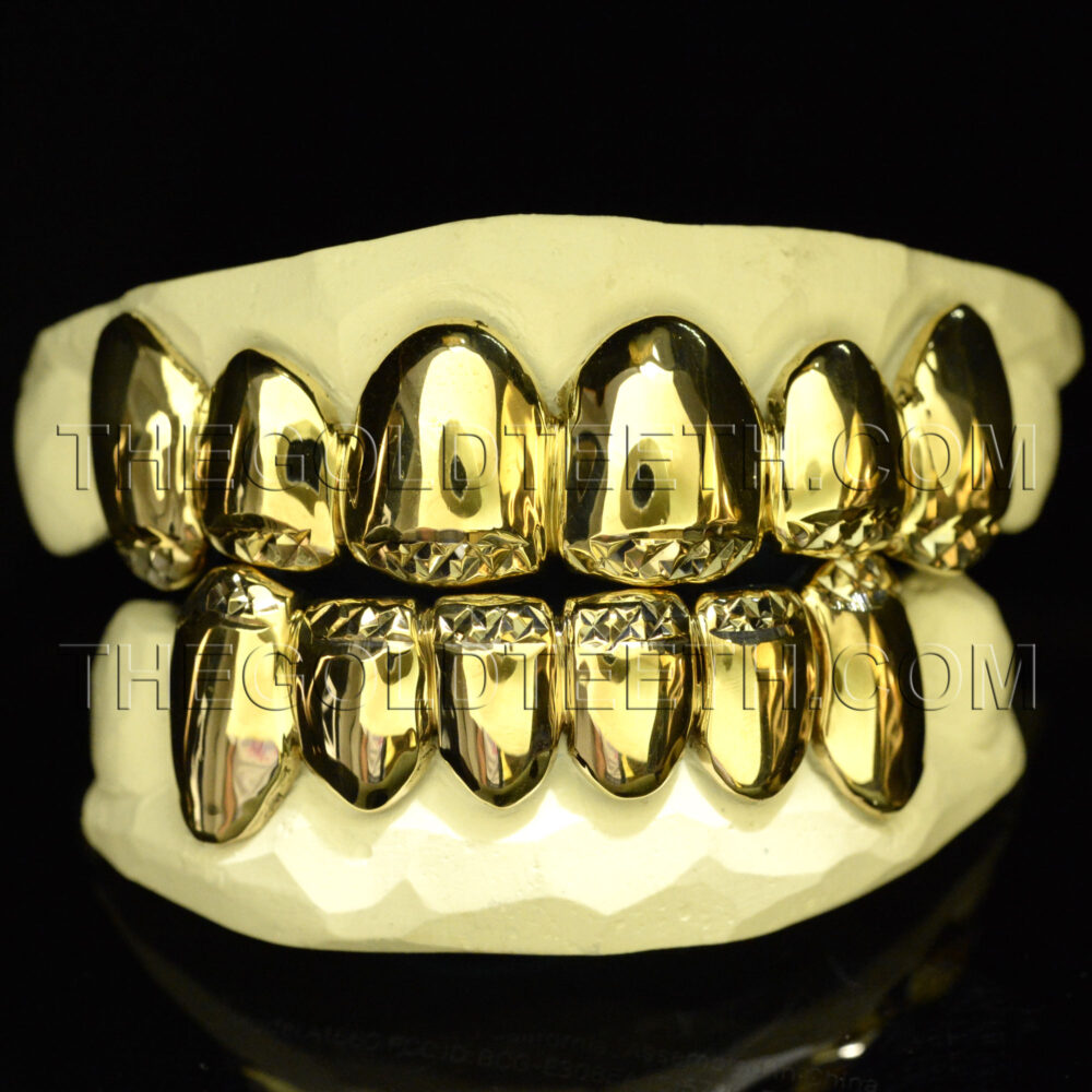 Silver Diamond Cut Grillz with 18k Yellow Gold Plated - SP 217
