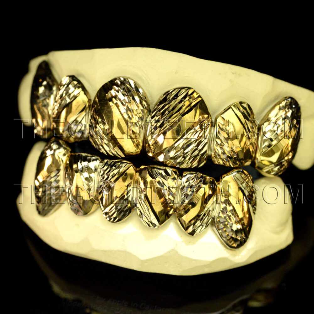 Silver Diamond Cut Grillz with 18k Yellow Gold Plated - SP 218