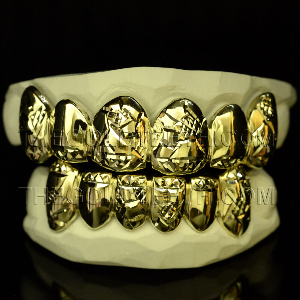 Silver Diamond Cut Grillz with 18k Yellow Gold Plated - SP 202