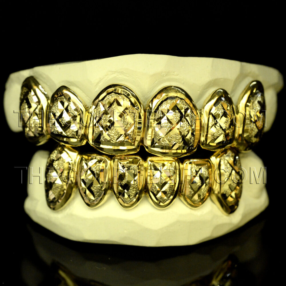 Silver Diamond Dust Grillz with 18k Yellow Gold Plated - SP 203