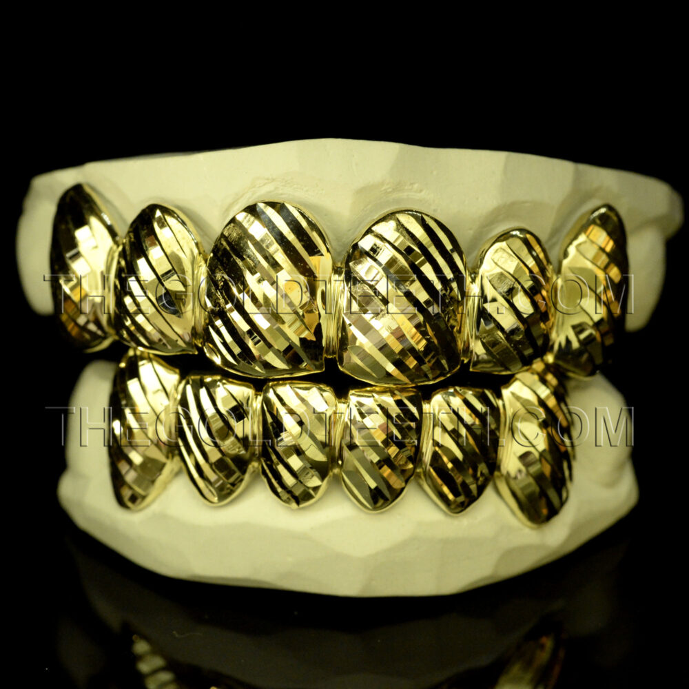 Silver Diamond Cut Grillz with 18k Yellow Gold Plated - SP 204