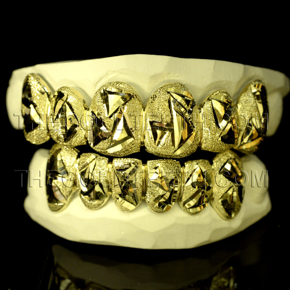Silver Diamond Dust Grillz with 18k Yellow Gold Plated - SP 206