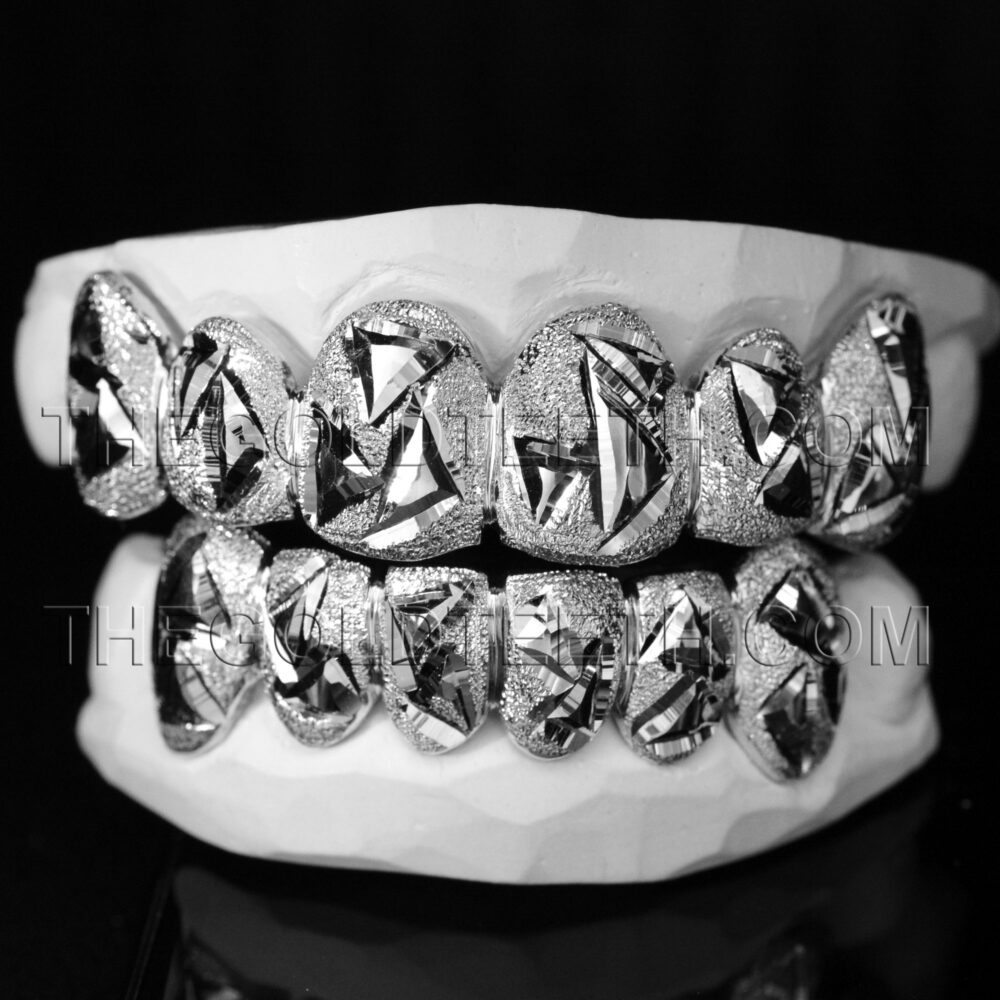Sterling Silver Diamond Dust and Cut Grillz - SS 308